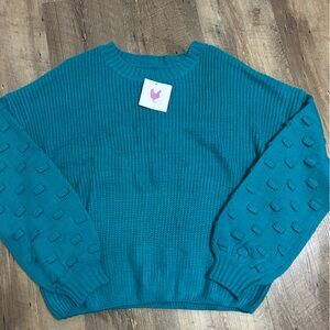 Teal Textured Women's Bubble Sleeved Sweater